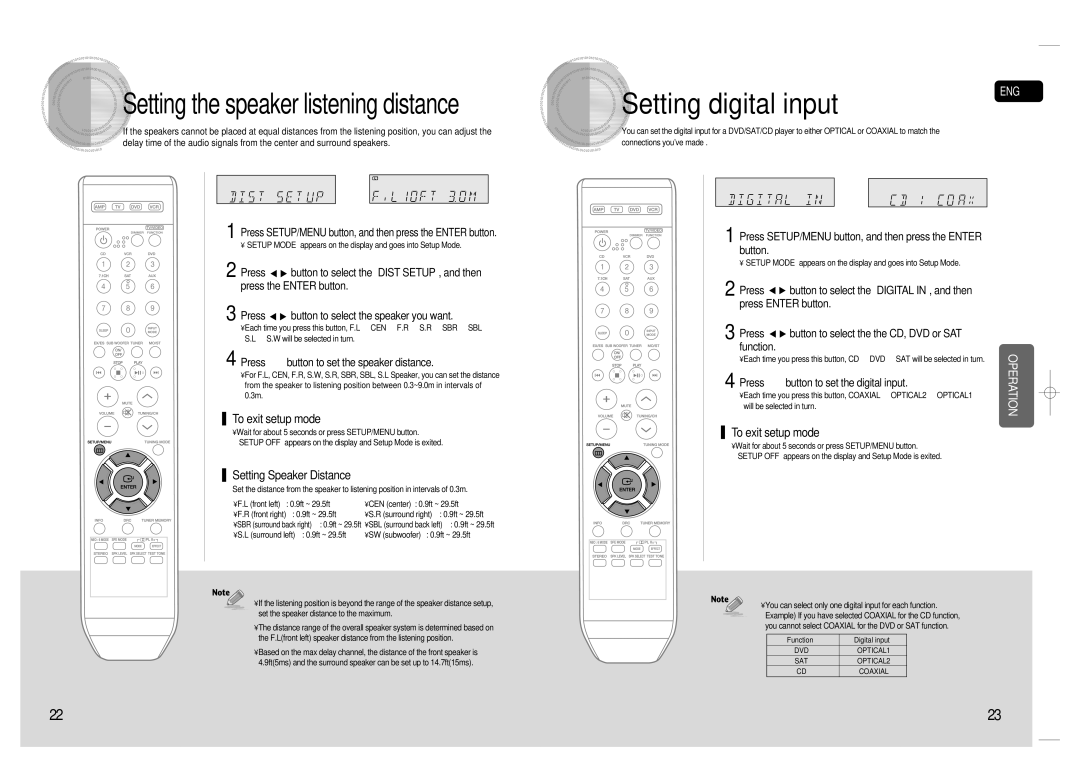 Samsung HT-AS720S-XAC, 20080303092219921 Setting digital input, Press …† button to set the speaker distance 