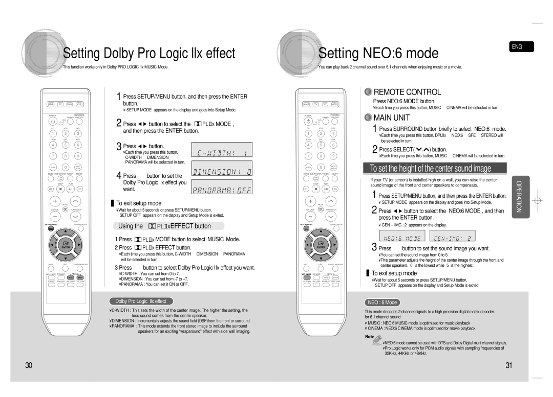 Samsung HT-AS720S-XAC, 20080303092219921 Setting Dolby Pro Logic llx effect Setting NEO6 mode, Using the Effect button 