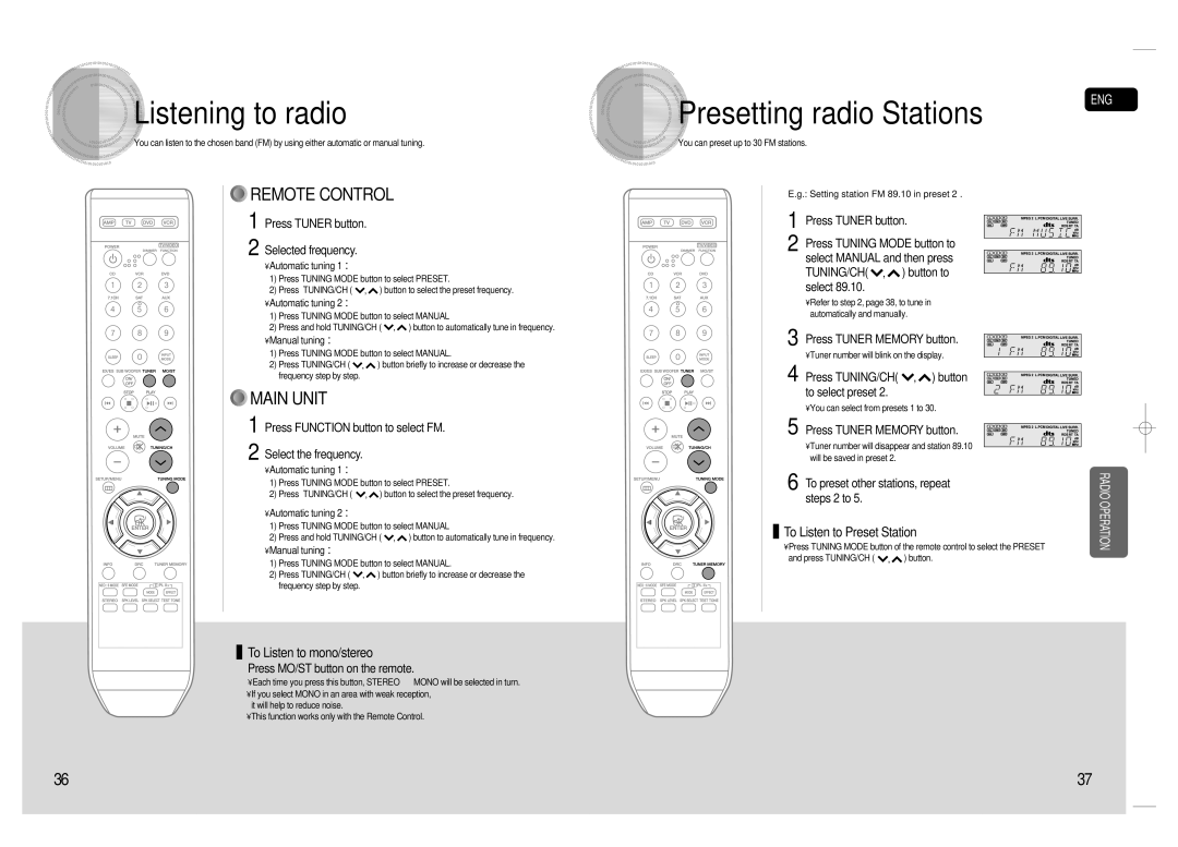 Samsung 20080303092219921, HT-AS720S-XAC instruction manual Listening to radio, Presetting radio Stations 