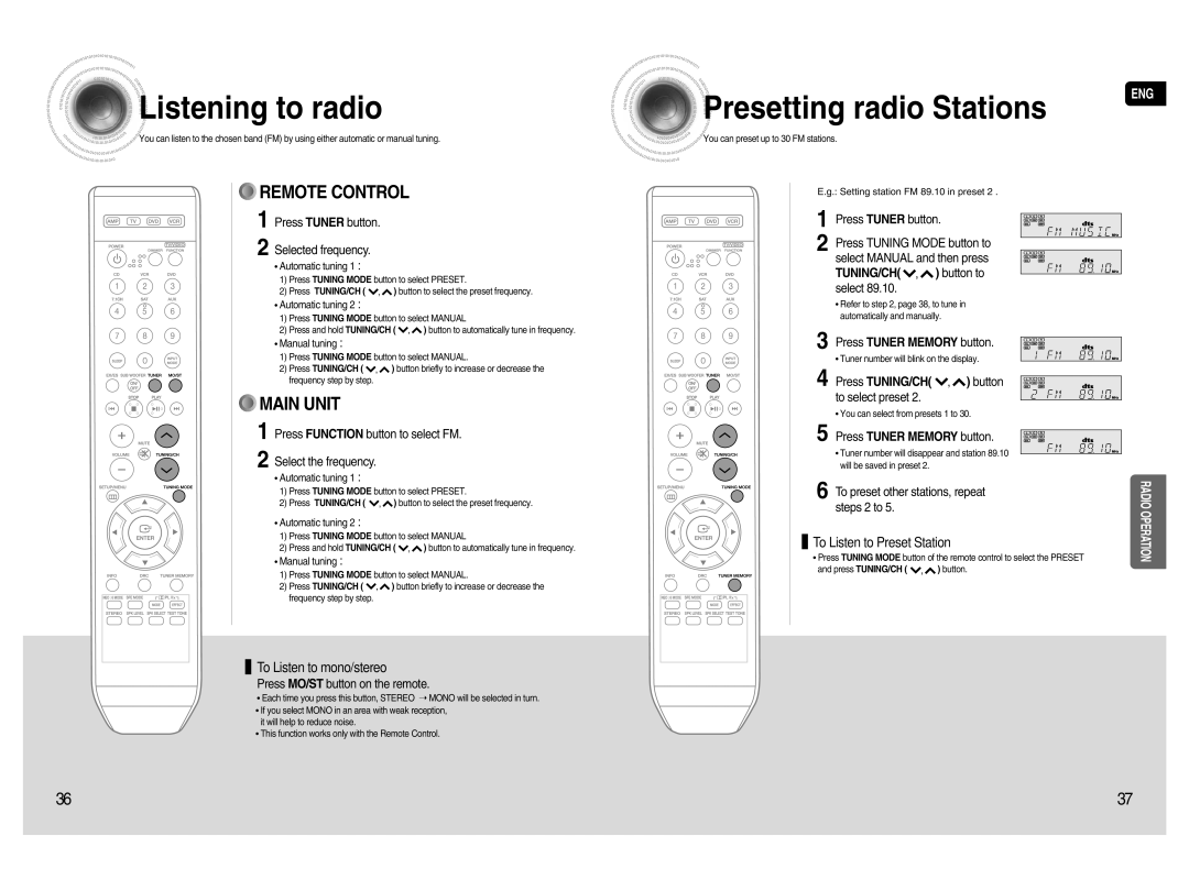 Samsung HT-AS720S instruction manual Listening to radio, Presetting radio Stations 