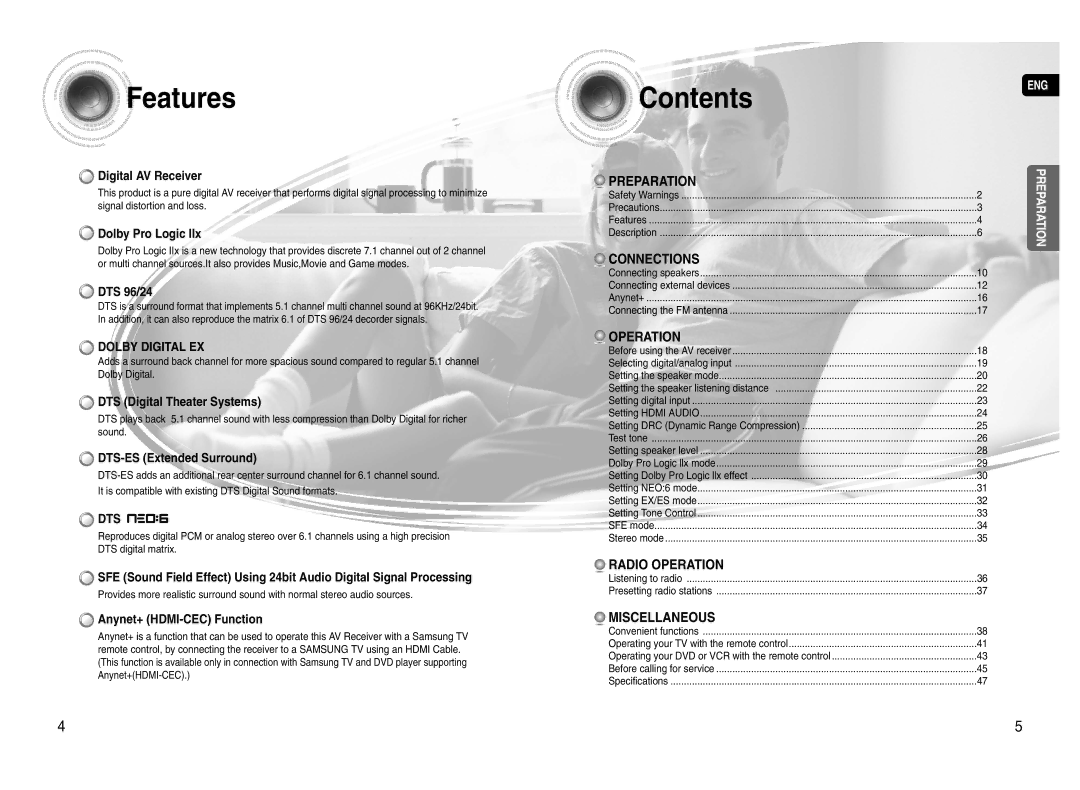 Samsung HT-AS720S instruction manual Features, Contents 