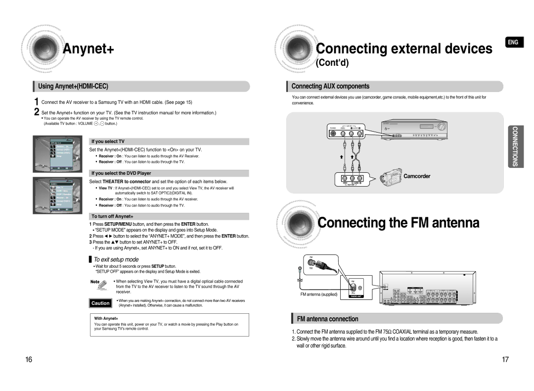 Samsung HT-AS720S instruction manual Connecting the FM antenna, Set the Anynet+HDMI-CEC function to On on your TV 