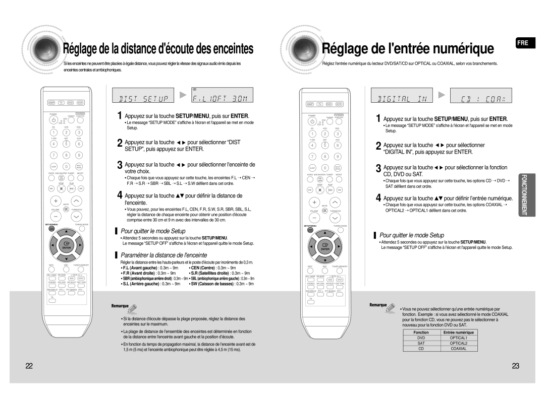 Samsung HT-AS720SR/XEF manual Paramétrer la distance de lenceinte, Appuyez sur la touche …† pour définir l’entrée numérique 