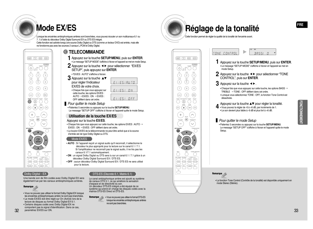 Samsung HT-AS720SR/XEF manual Mode EX/ES, Réglage de la tonalité, Utilisation de la touche EX/ES 