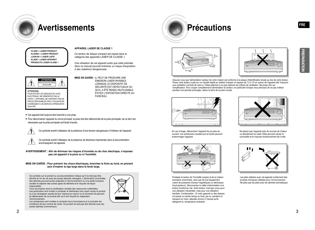 Samsung HT-AS720SR/XEF manual Avertissements, Précautions FRE 