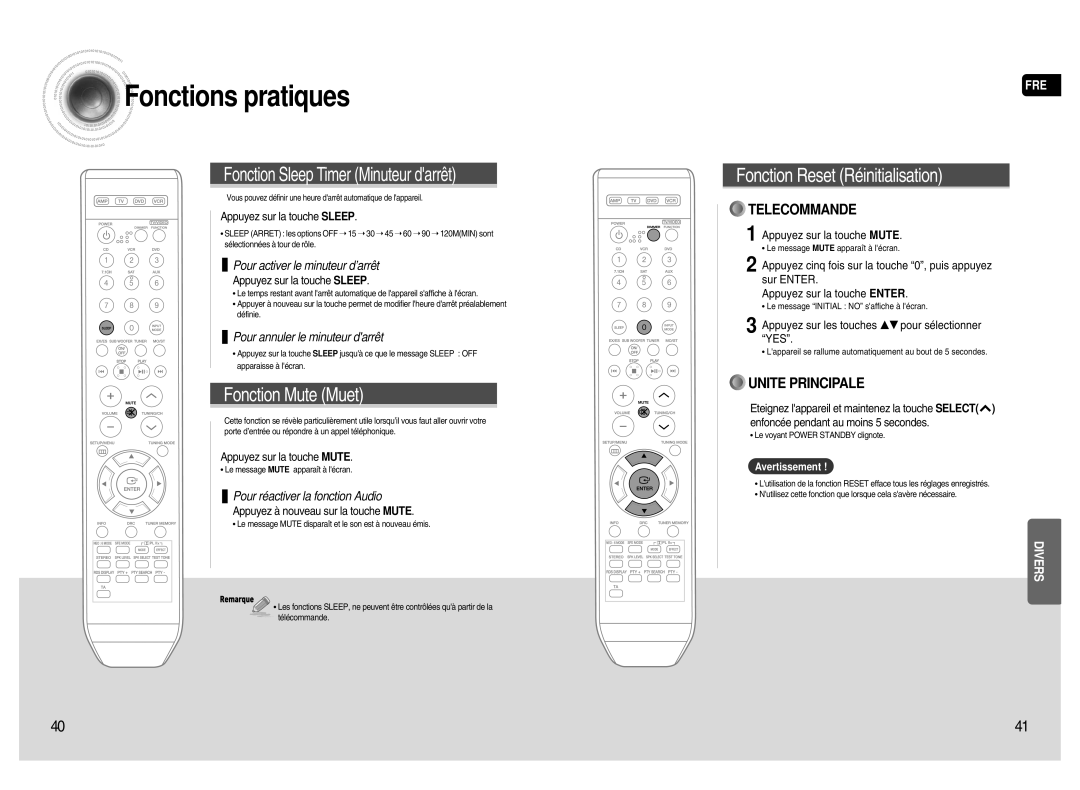 Samsung HT-AS720SR/XEF manual Fonctions pratiques, Pour activer le minuteur d’arrêt, Pour annuler le minuteur darrêt 