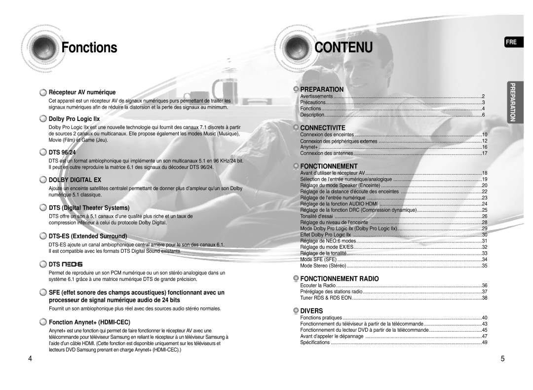 Samsung HT-AS720SR/XEF manual Avertissements Précautions Fonctions Description 