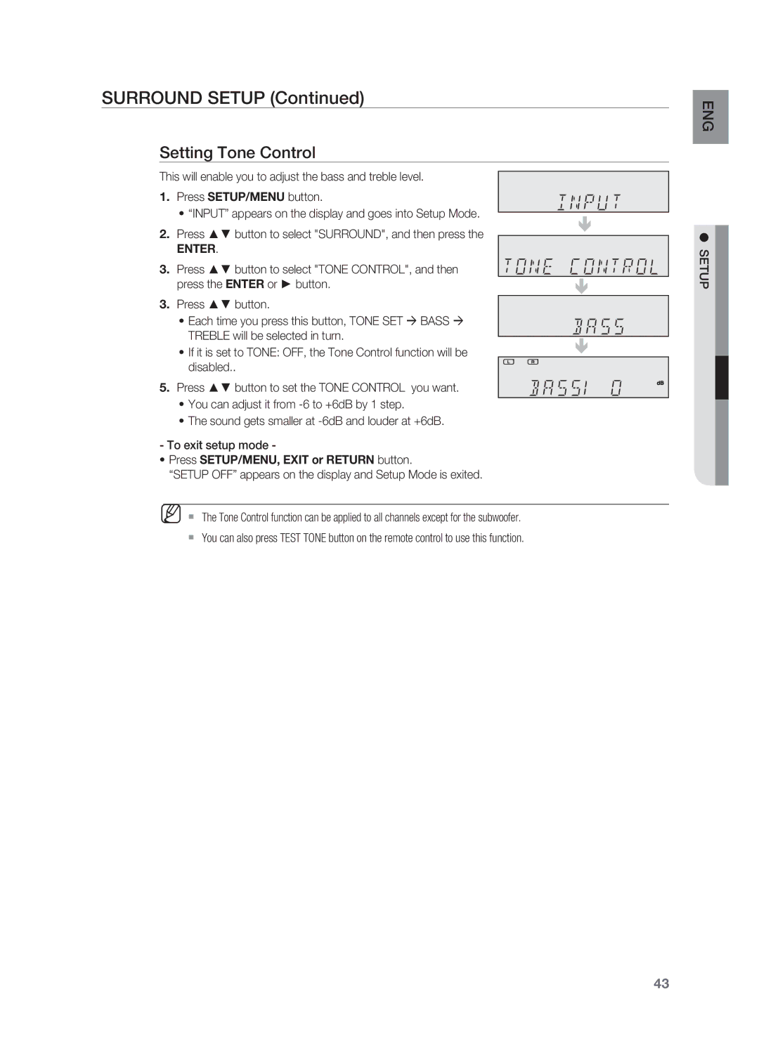 Samsung HT-AS730S user manual Setting Tone Control, Treble will be selected in turn 