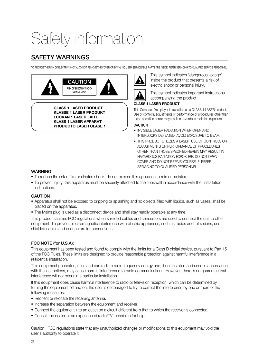 Samsung HT-AS730S user manual Safety information, Safety Warnings 