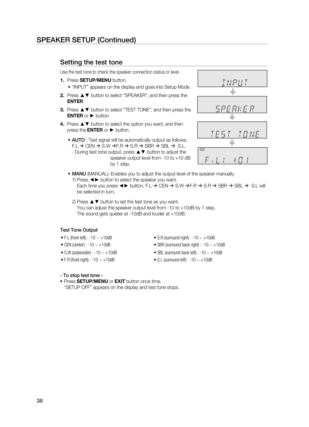 Samsung HT-AS730S user manual Setting the test tone,    