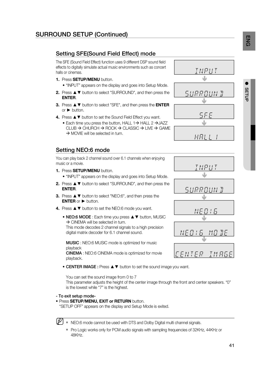 Samsung HT-AS730S user manual Setting SFESound Field Effect mode, Setting NEO:6 mode 