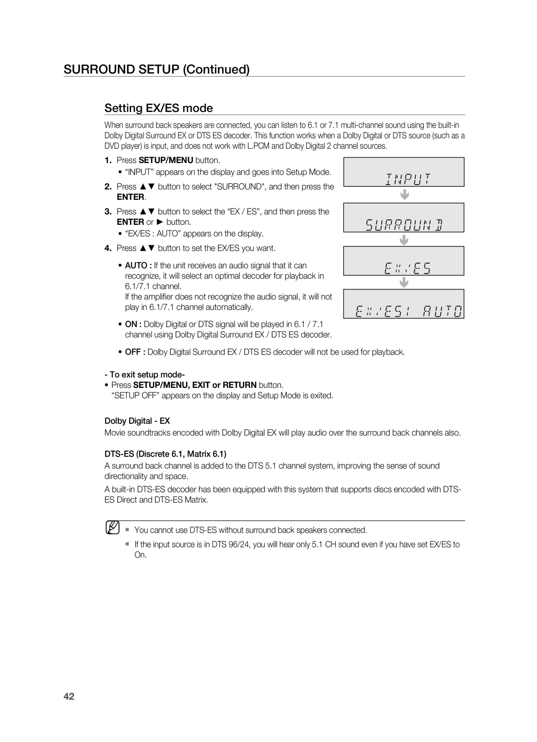 Samsung HT-AS730S user manual Setting EX/ES mode 