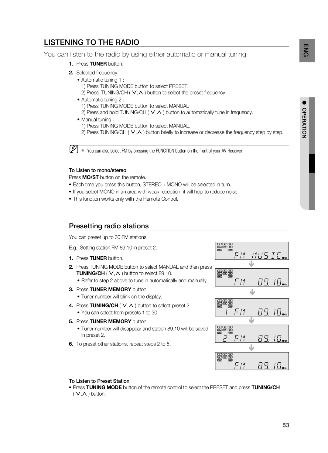 Samsung HT-AS730S user manual LISTENING to the Radio, Presetting radio stations 