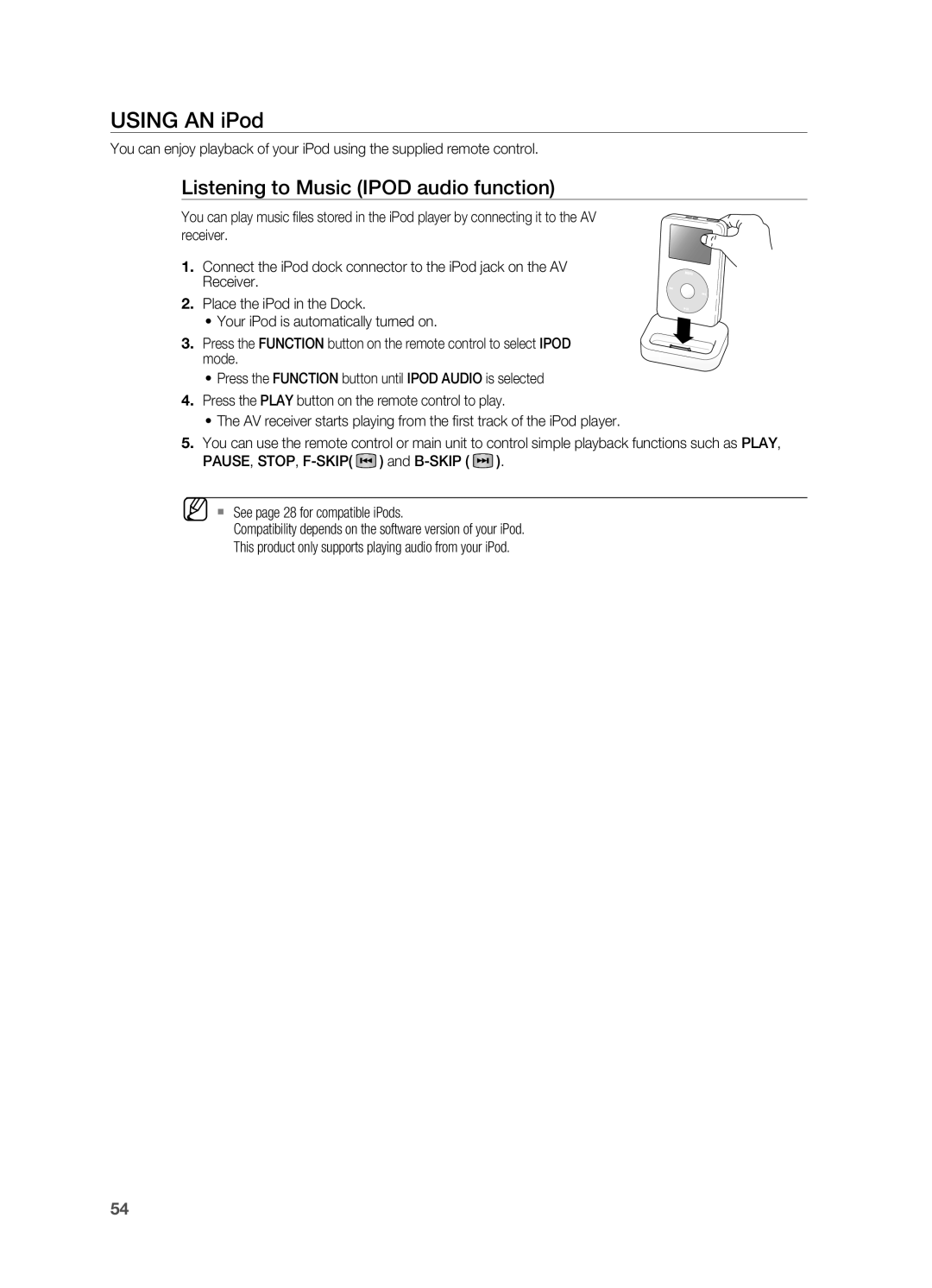 Samsung HT-AS730S user manual Using AN iPod, Listening to Music IPOD audio function 