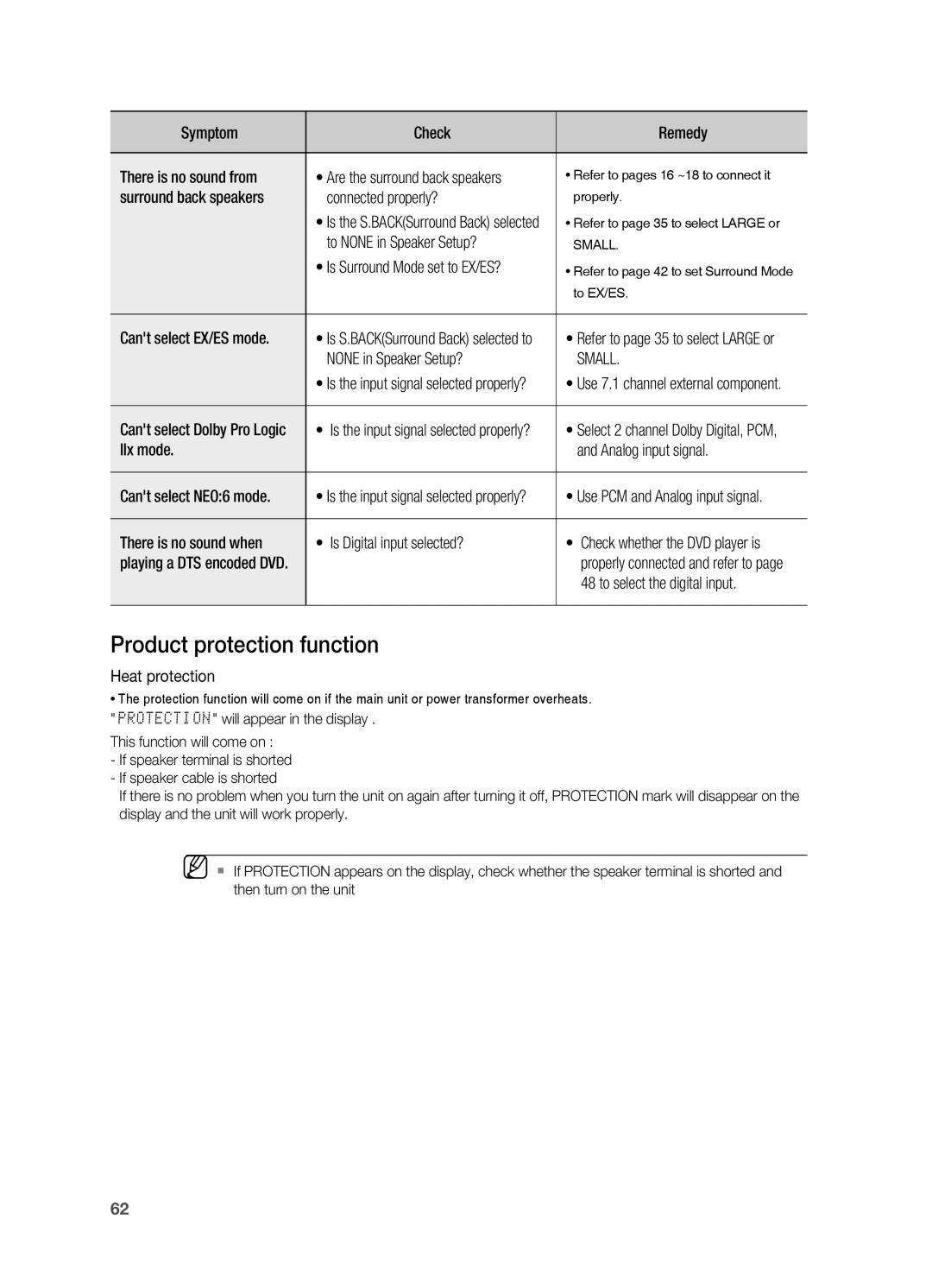 Samsung HT-AS730S user manual Product protection function 