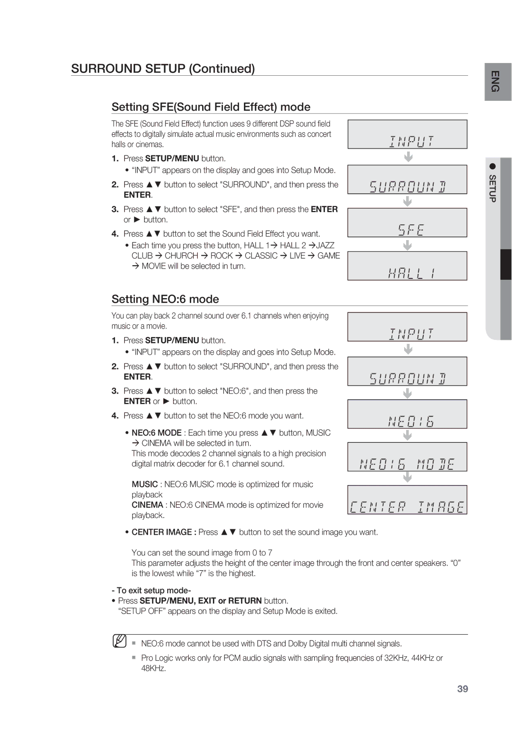 Samsung HT-AS730ST user manual Setting SFESound Field Effect mode, Setting NEO6 mode 