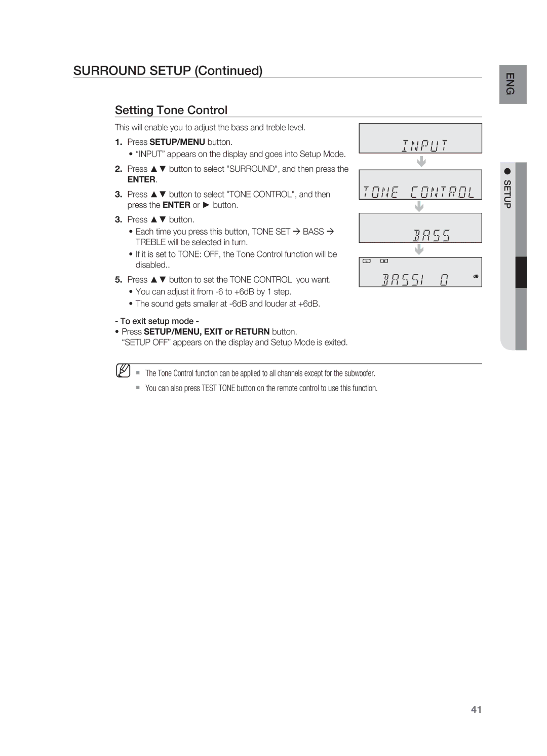 Samsung HT-AS730ST user manual Setting Tone Control, Treble will be selected in turn 