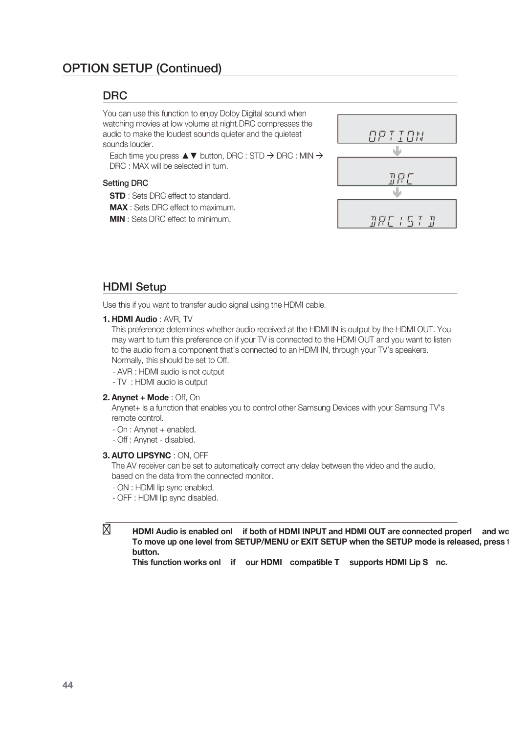 Samsung HT-AS730ST user manual Drc, Hdmi Setup 