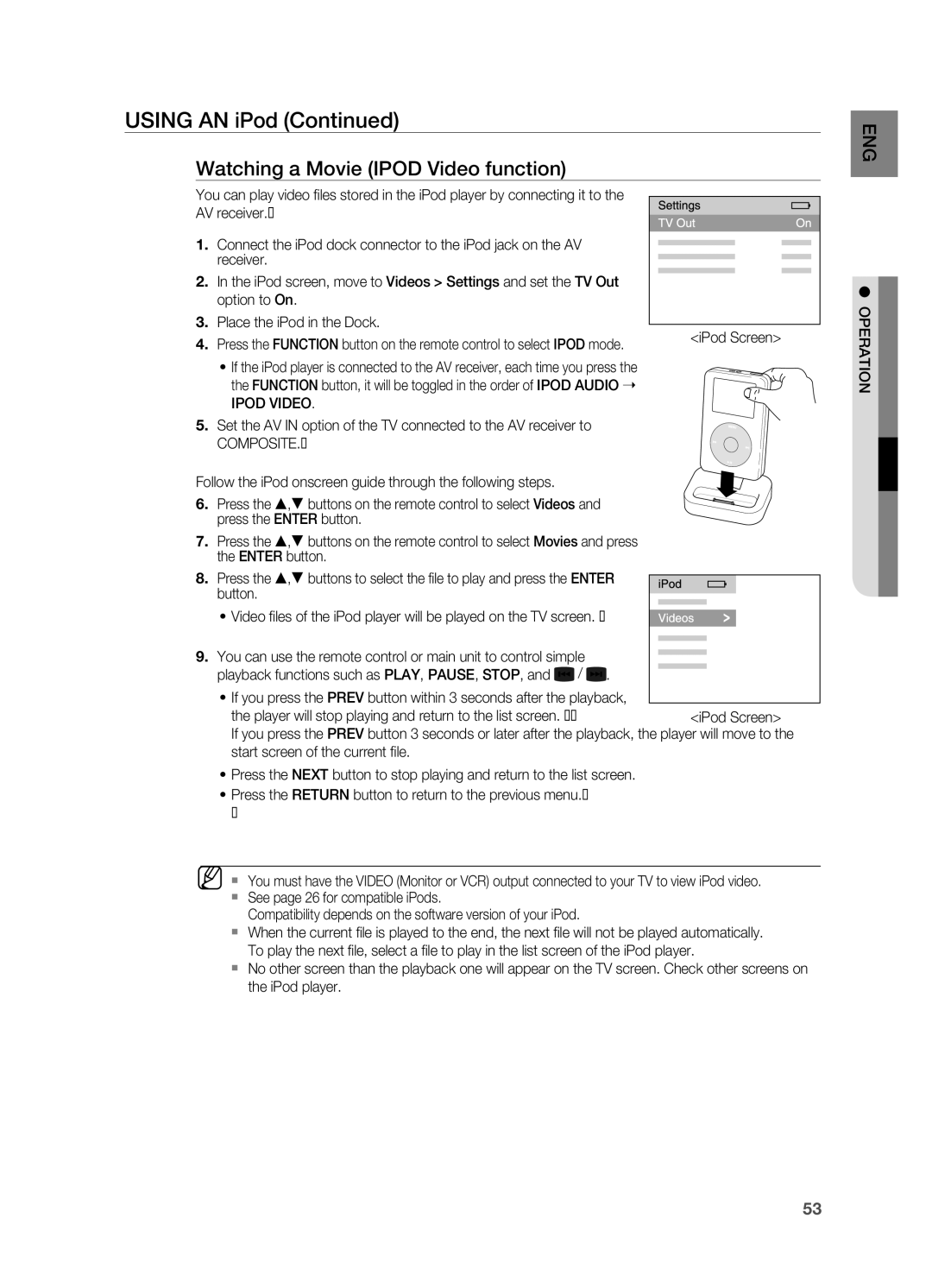 Samsung HT-AS730ST user manual Watching a Movie Ipod Video function, Composite 