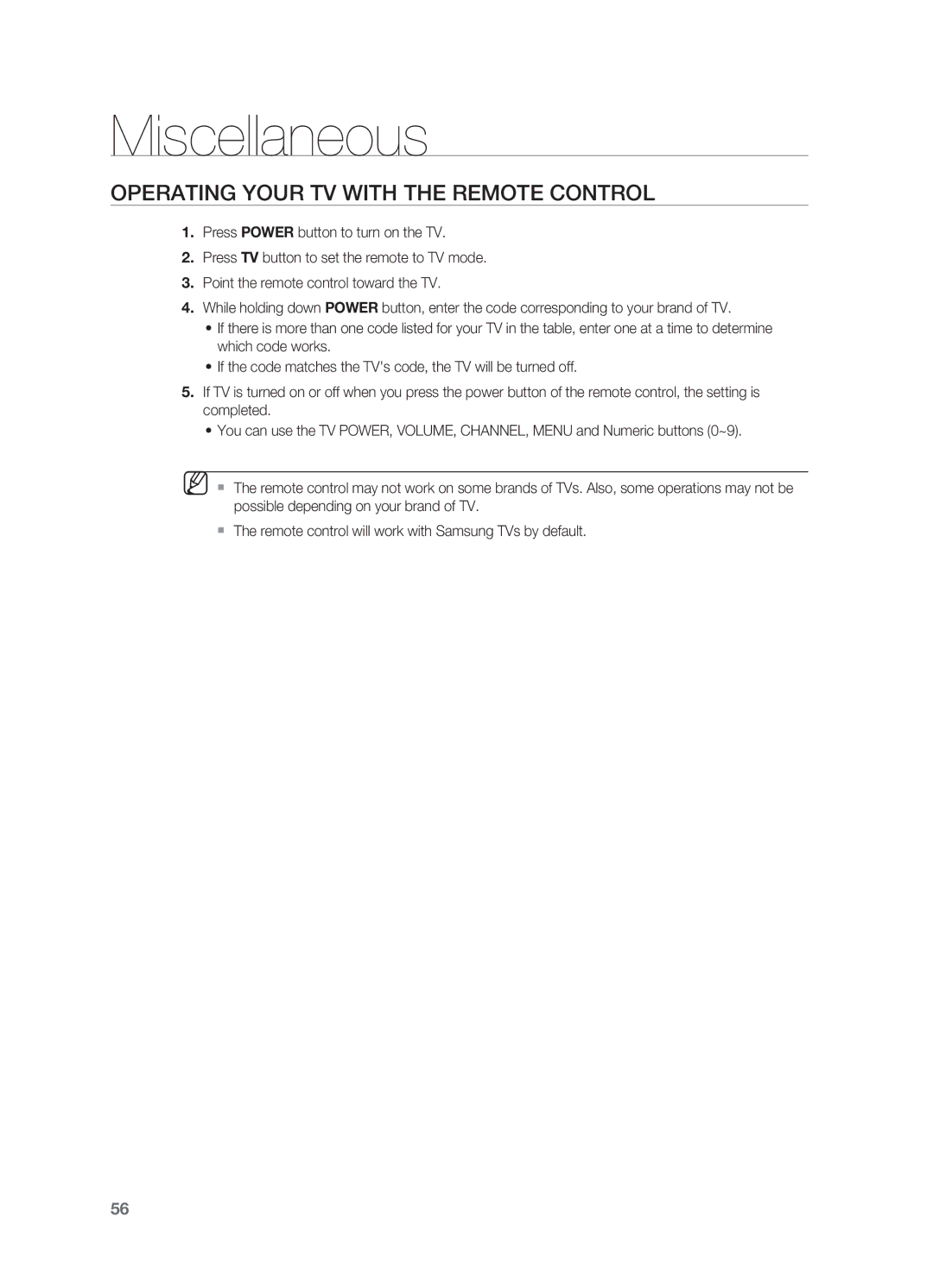 Samsung HT-AS730ST user manual Miscellaneous, Operating your TV with the remote control 