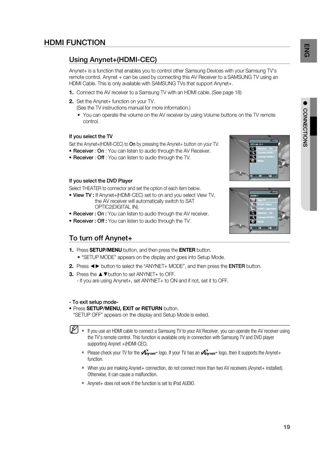 Samsung HT-AS730ST user manual Hdmi Function, Using Anynet+HDMI-CEC, To turn off Anynet+ 