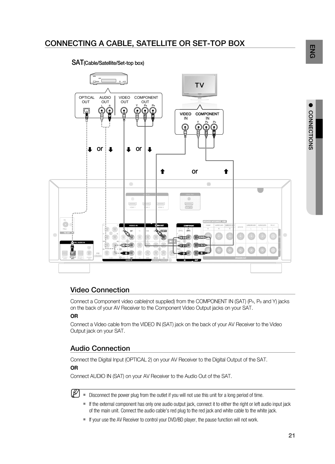 Samsung HT-AS730ST user manual Connecting a Cable, Satellite or Set-topbox, or or or Video Connection, Audio Connection 