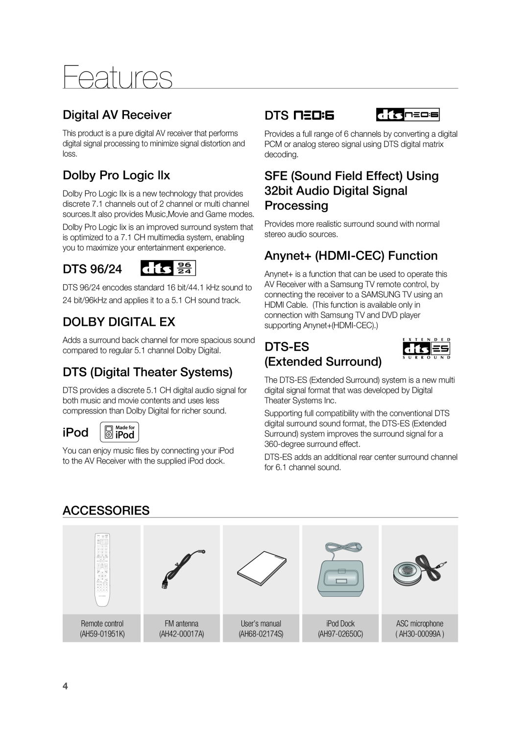 Samsung HT-AS730ST user manual Features 