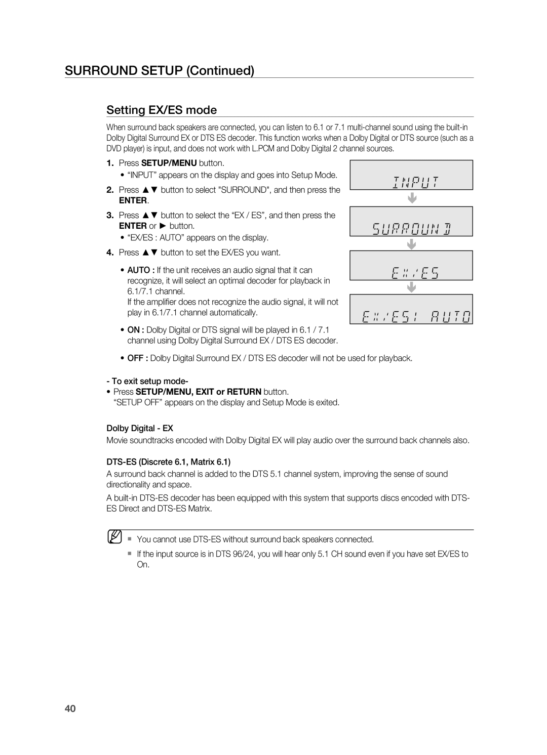 Samsung HT-AS730ST user manual Setting EX/ES mode 