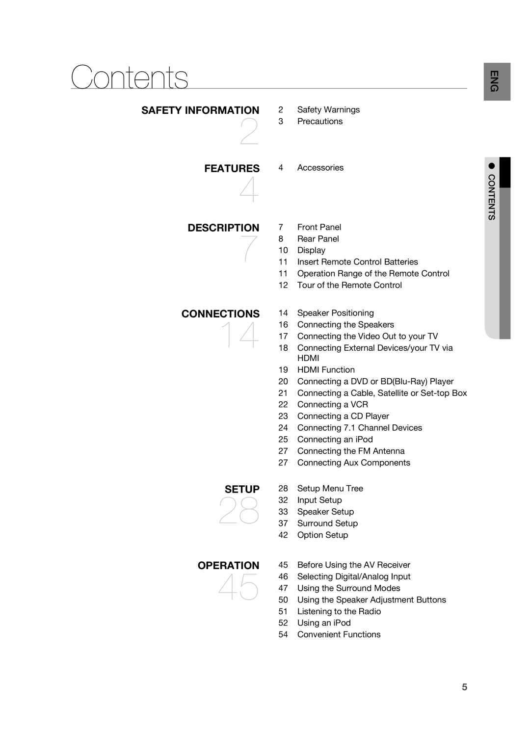 Samsung HT-AS730ST user manual Contents, safety information, features, description, connections, setup, Operation 