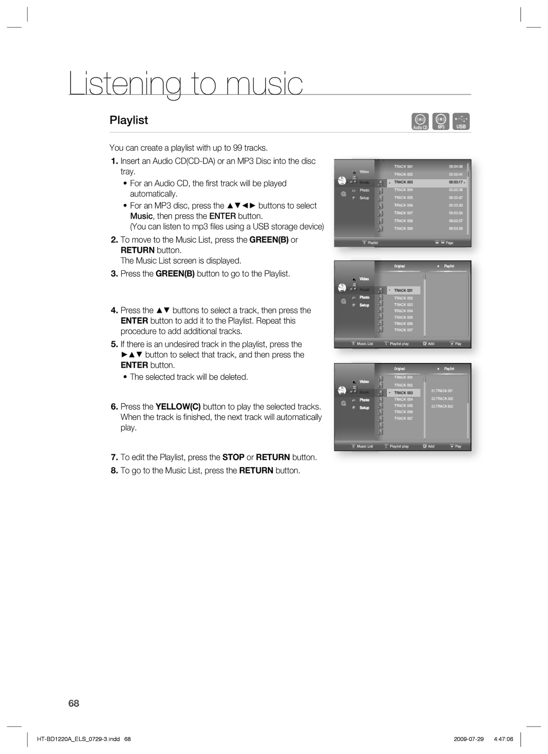 Samsung HT-BD1220R/EDC, HT-BD1220R/XEF, HT-BD1220R/XET, HT-BD1220R/XEE manual Original Playlist 