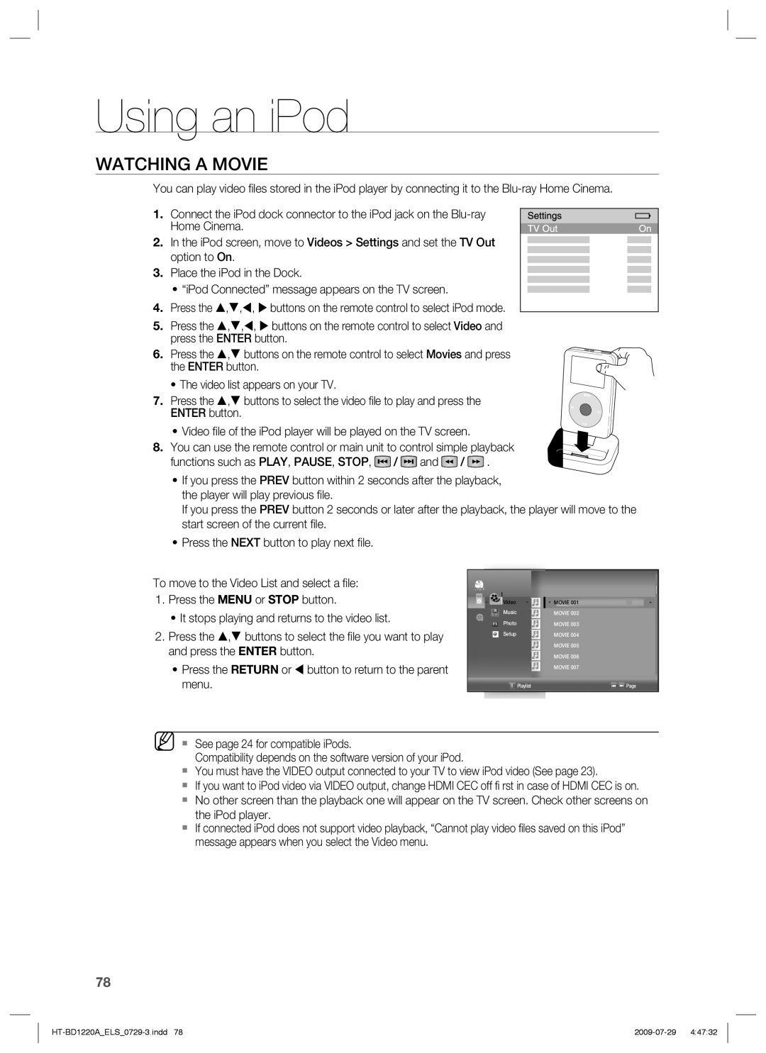 Samsung HT-BD1220R/XET, HT-BD1220R/EDC, HT-BD1220R/XEF, HT-BD1220R/XEE manual Watching a Movie 