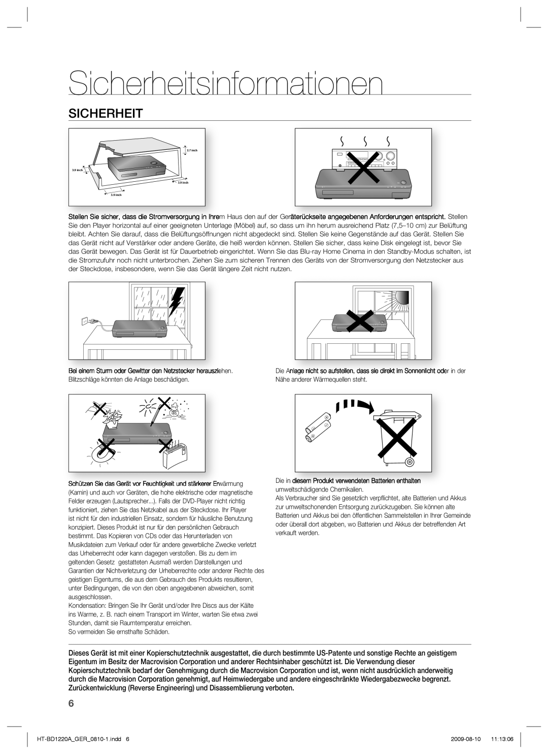 Samsung HT-BD1220R/EDC, HT-BD1220R/XEF manual Sicherheit 