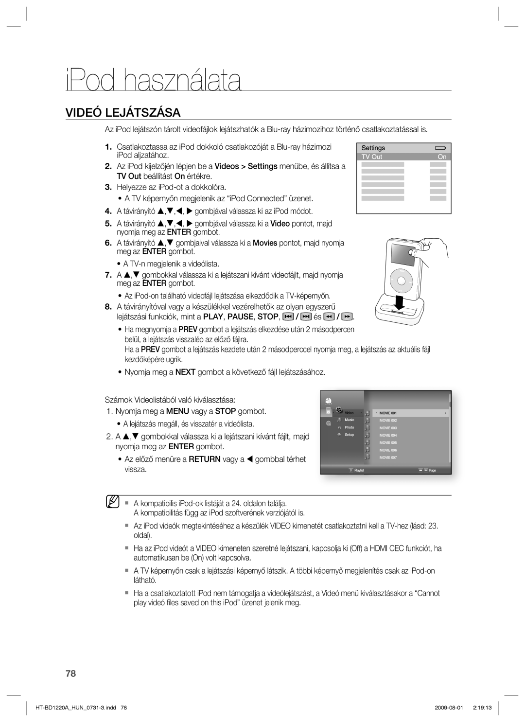 Samsung HT-BD1220R/EDC, HT-BD1220R/XET, HT-BD1220R/XEE manual Videó Lejátszása 