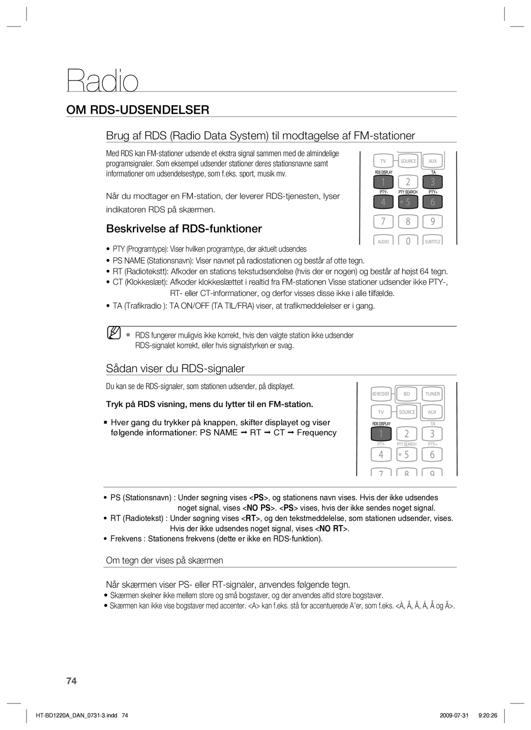 Samsung HT-BD1220R/XEE manual Om Rds-Udsendelser, Beskrivelse af RDS-funktioner, Sådan viser du RDS-signaler 