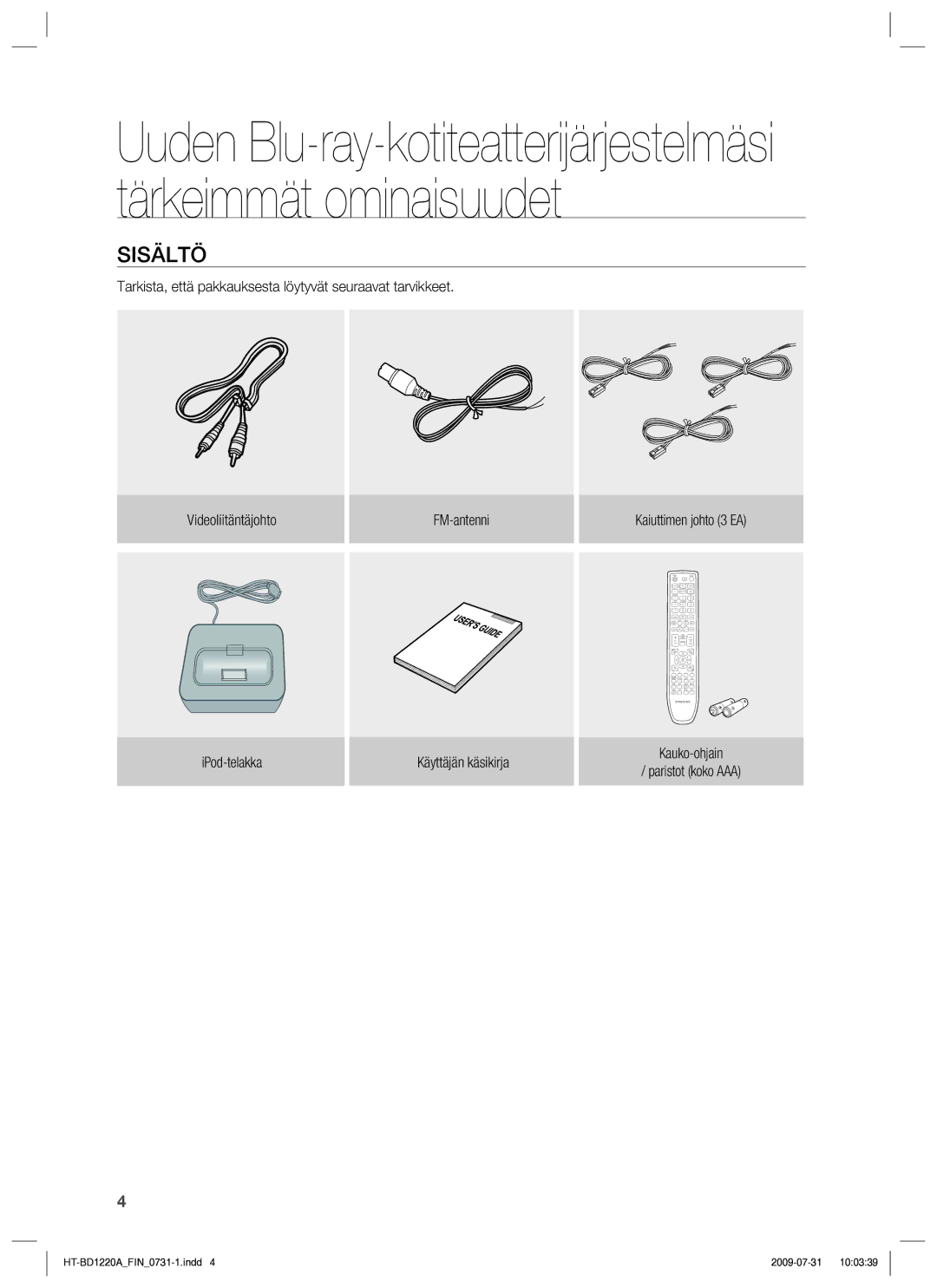 Samsung HT-BD1220R/XEE manual Sisältö 