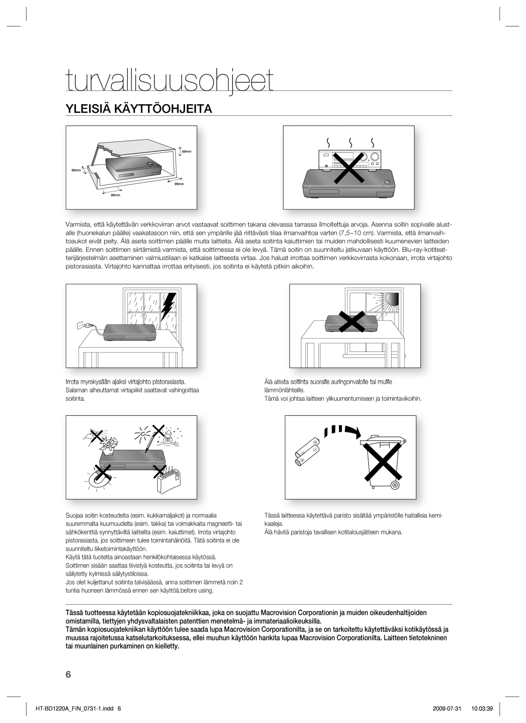 Samsung HT-BD1220R/XEE manual Yleisiä Käyttöohjeita 