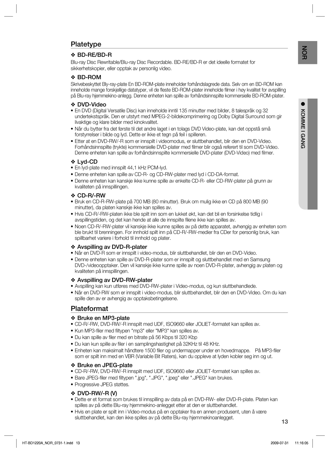 Samsung HT-BD1220R/XEE manual Platetype, Plateformat 