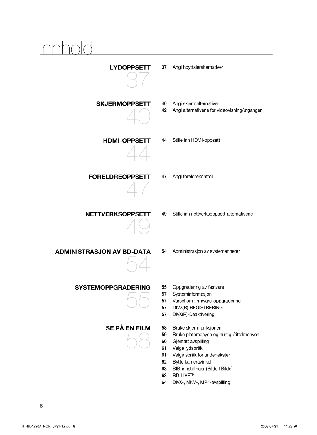 Samsung HT-BD1220R/XEE manual Divxr-Registrering 