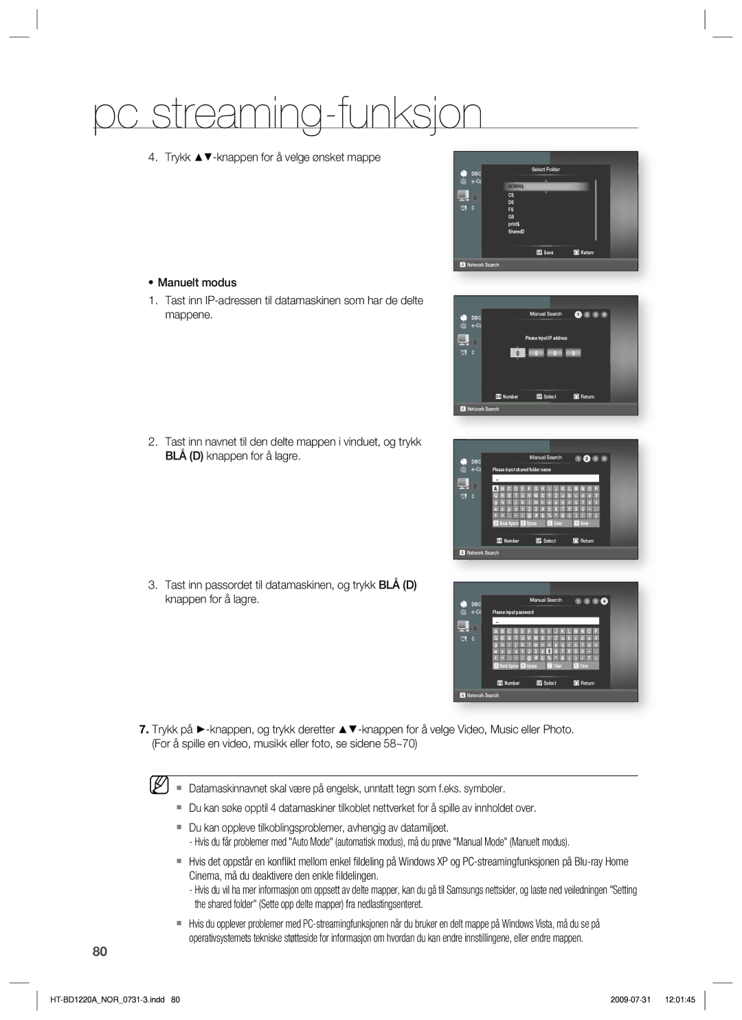 Samsung HT-BD1220R/XEE manual Trykk -knappen for å velge ønsket mappe 