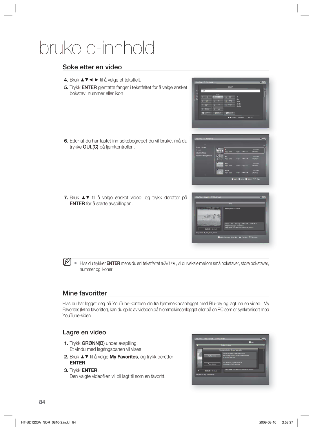 Samsung HT-BD1220R/XEE manual Bruke e-innhold 