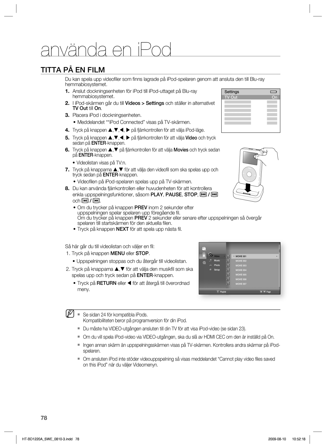 Samsung HT-BD1220R/XEE manual Titta PÅ EN Film 