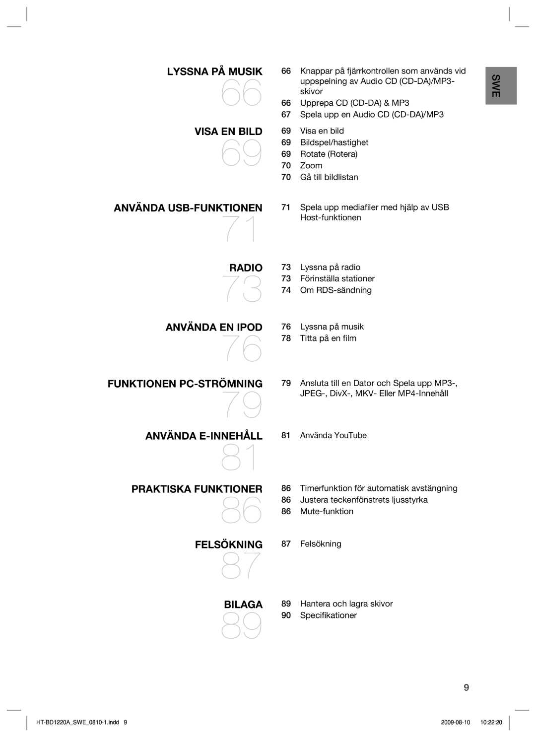 Samsung HT-BD1220R/XEE manual Swe 