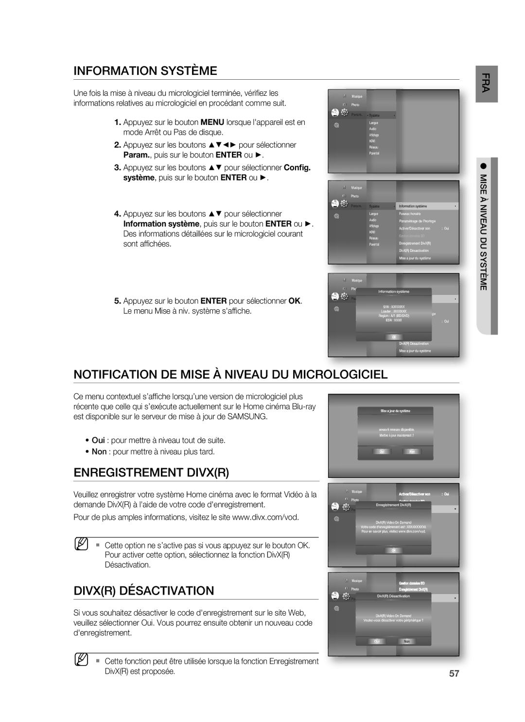 Samsung HT-BD1220R/XEF Information Système, Notification DE Mise À Niveau DU Micrologiciel, Enregistrement Divxr, Fra 