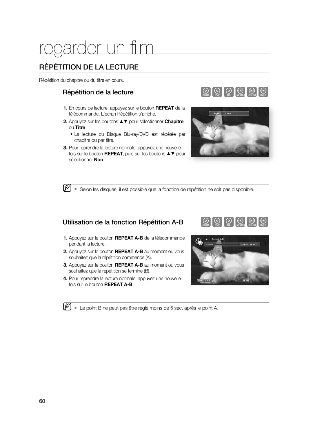 Samsung HT-BD1220R/XEF Répétition DE LA Lecture, Répétition de la lecture, Répétition du chapitre ou du titre en cours 