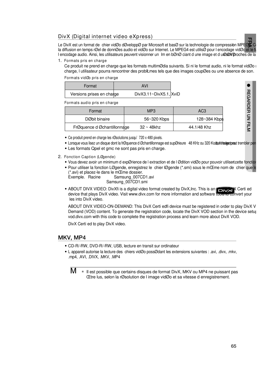 Samsung HT-BD1220R/XEF manual DivX Digital internet video eXpress, Avi 