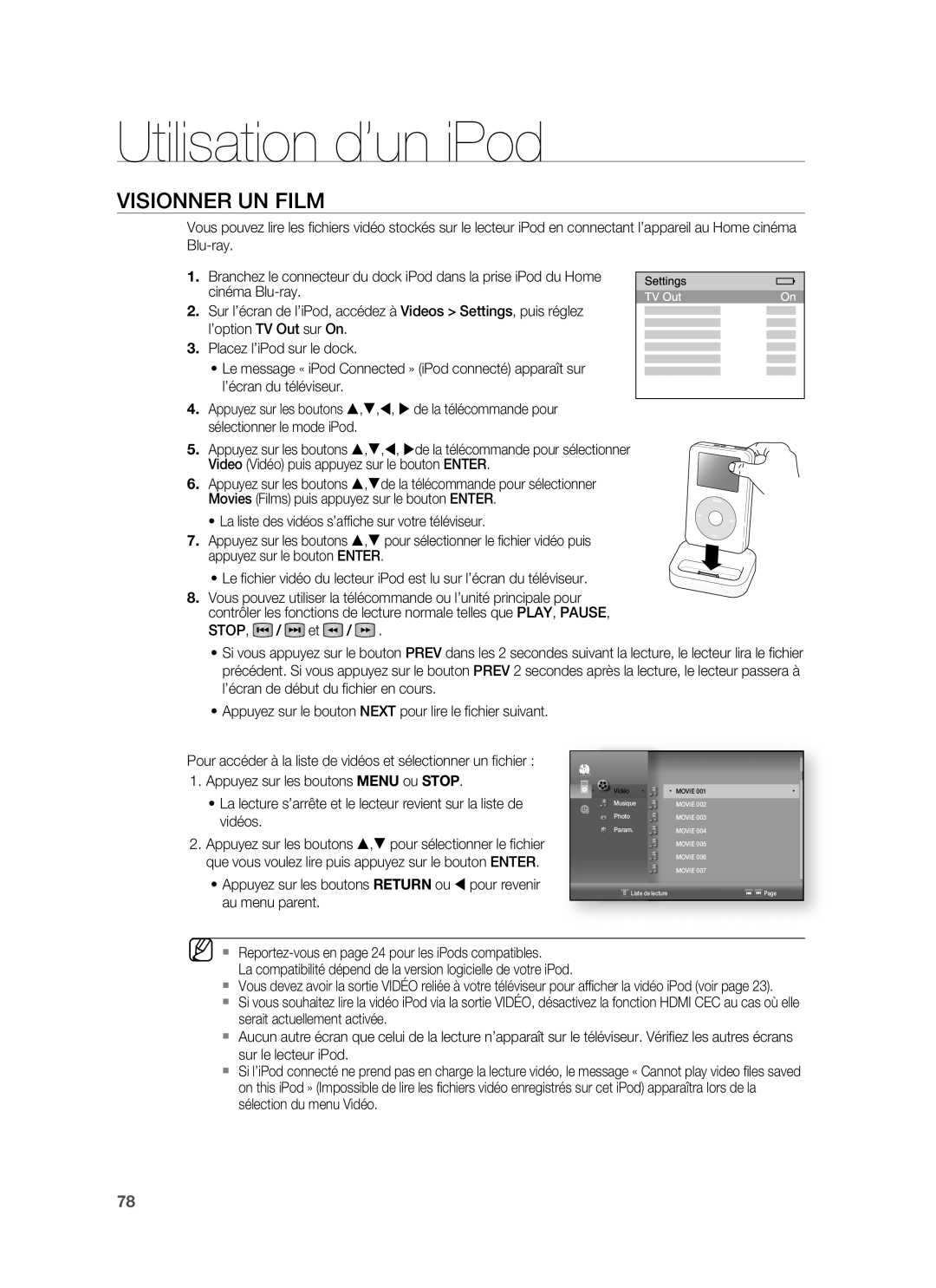 Samsung HT-BD1220R/XEF manual Visionner UN Film 