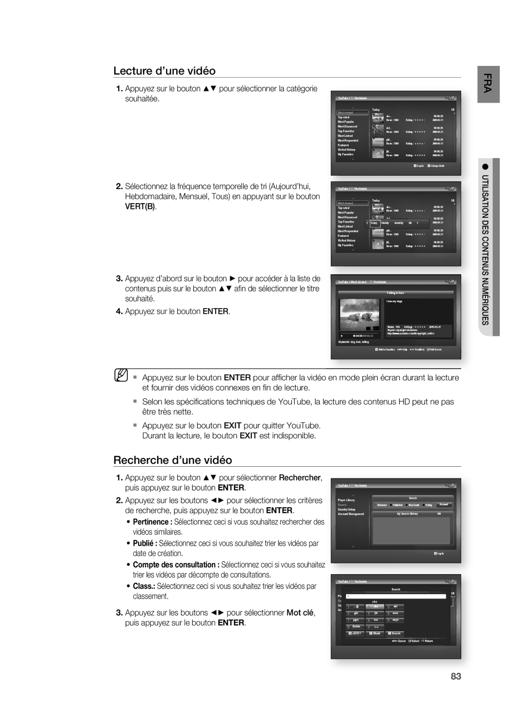 Samsung HT-BD1220R/XEF manual Lecture d’une vidéo, Recherche d’une vidéo 