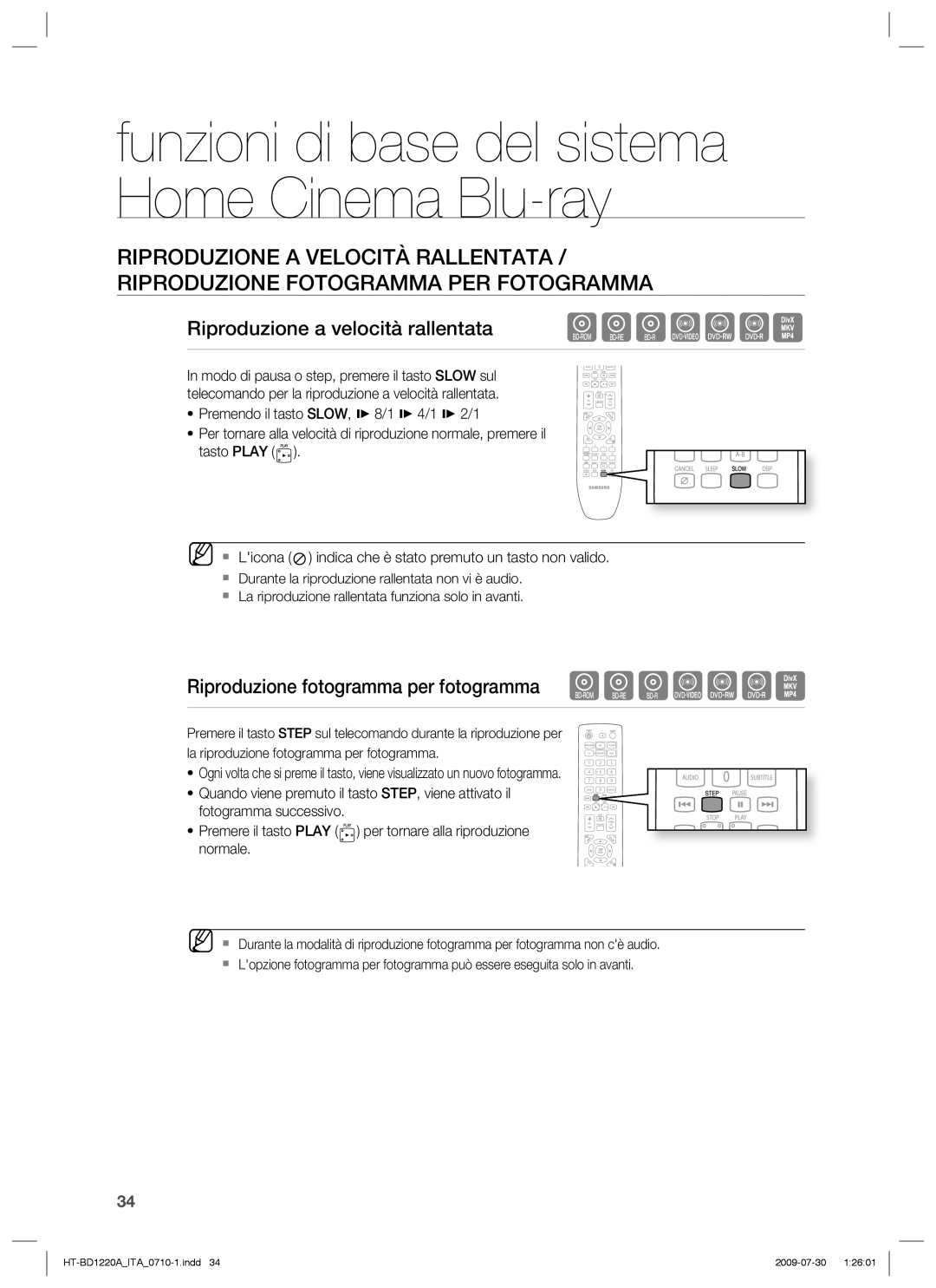 Samsung HT-BD1220R/XET manual Riproduzione a velocità rallentata, Riproduzione fotogramma per fotogramma hgfZCV 