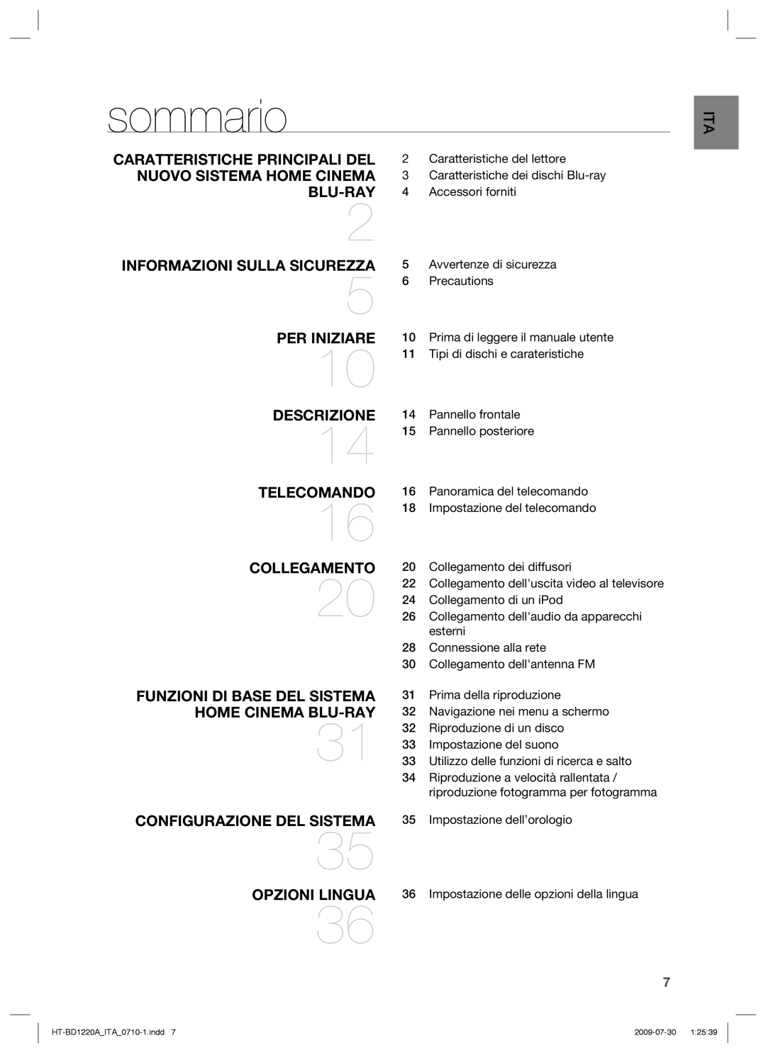 Samsung HT-BD1220R/XET manual Sommario 