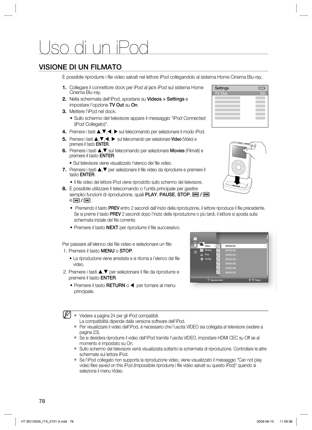 Samsung HT-BD1220R/XET manual Visione DI UN Filmato 